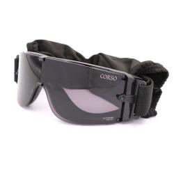 Masque Protection MK800 w/ 3 Ecrans (Corso Tactical) Noir Transparent / Jaune / Fum&eacute;