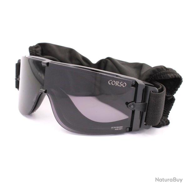 Masque Protection MK800 w/ 3 Ecrans (Corso Tactical) Noir Transparent / Jaune / Fum�