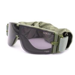 Masque Protection MK800 w/ 3 Ecrans (Corso Tactical) OD Transparent / Jaune / Fum&eacute;
