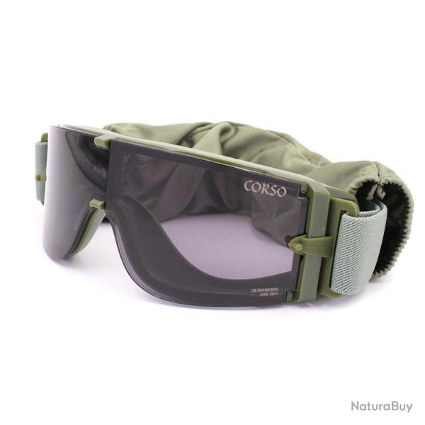 Masque Protection MK800 w/ 3 Ecrans (Corso Tactical) OD Transparent / Jaune / Fum�