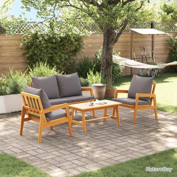 Ensemble bistrot avec coussin 4 pcs Marron Bois d'Acacia Massif