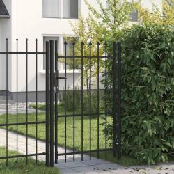 Portail de cl&ocirc;ture BOXTEL &agrave; une porte avec pointes sup&eacute;rieures, acier 1 x 1,5 m, noir