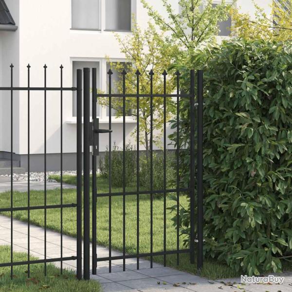 Portail de cl�ture BOXTEL � une porte avec pointes sup�rieures, acier 1 x 1,5 m, noir