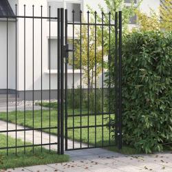 Portail de cl&ocirc;ture BOXTEL &agrave; une porte avec pointes sup&eacute;rieures, acier 1x2 m noir