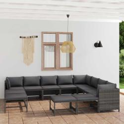 Salon de 12 pcs avec coussins R&eacute;sine tress&eacute;e Gris