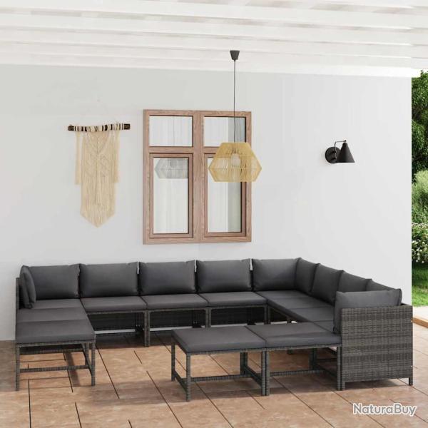 Salon de 12 pcs avec coussins R�sine tress�e Gris