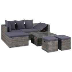 Salon de 4 pcs avec coussins R&eacute;sine tress&eacute;e Gris