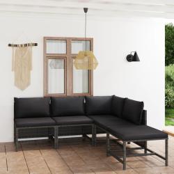 Salon de 5 pcs avec coussins R&eacute;sine tress&eacute;e Gris