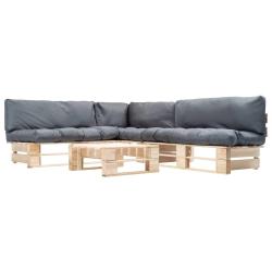 Salon de palette 4 pcs avec coussins gris bois
