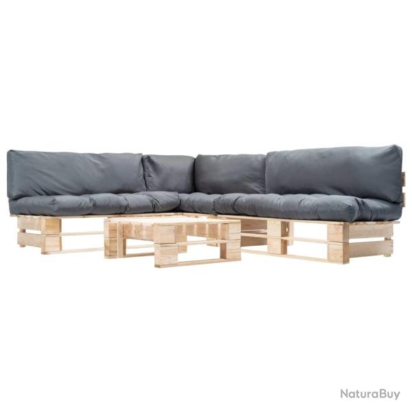Salon de palette 4 pcs avec coussins gris bois