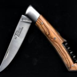 TIRE BOUCHON le THIERS Couteau    Bois d'OLIVIER  Grav&eacute; au Pr&eacute;nom