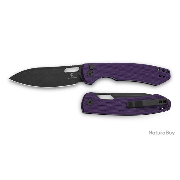 Couteau Bestechman Firebird Lame Acier D2 Manche G10 Purple Button Lock BTKMK05D