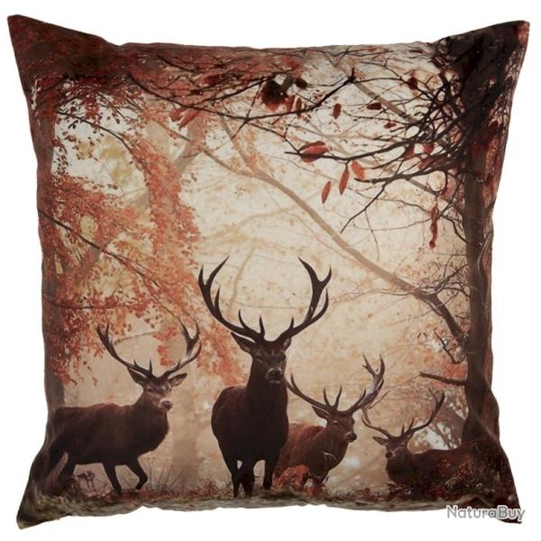 Coussin LOVERGREEN cerfs fond brun n�1
