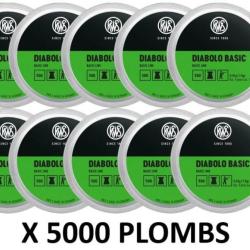Plombs RWS Diabolo Basic, calibre 4.5 mm 0.45g par 10 boites ( 5 000 plombs )
