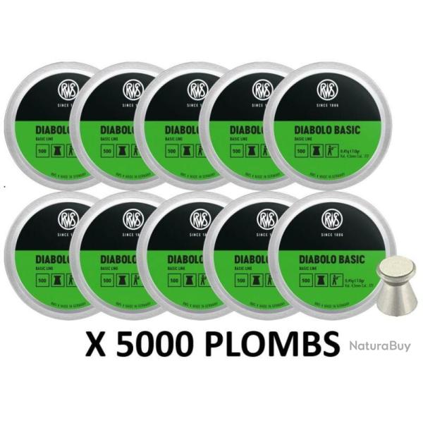 Plombs RWS Diabolo Basic, calibre 4.5 mm 0.45g par 10 boites ( 5 000 plombs )