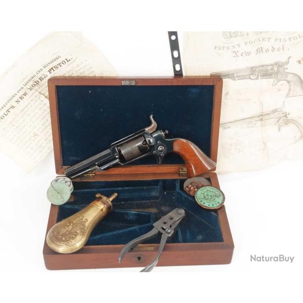 COFFRET REVOLVER COLT ROOT MODEL 1855 SIDE HAMMER POCKET Calibre 28 EN COFFRET AVEC NOTICE - USA XIX