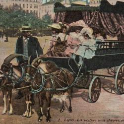 Carte Postale Ancienne - Lyon, La voiture aux ch&egrave;vres, Place Bellecour -N&deg;8452