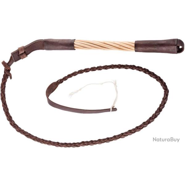 FOUET DE CHASSE A MANCHE TORSADE EN SAULE, FLOTTE CUIR - COUNTRY