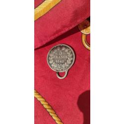 HERMES Paris porte-clefs ARGENT pi&egrave;ce 5 francs 1843