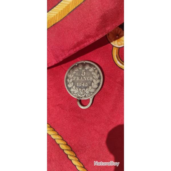 HERMES Paris porte-clefs ARGENT pi�ce 5 francs 1843