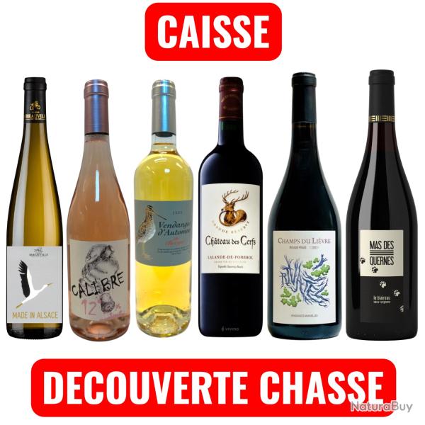 Caisse d�couverte "Chasse" X6 bouteilles, blanc, ros�, rouge, moelleux, livraison gratuite !!