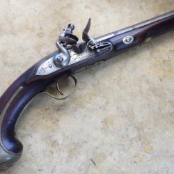 beau pistolet &agrave; silex bon fonctionnement 2 crans baguette bois platine LONDON armurier officier