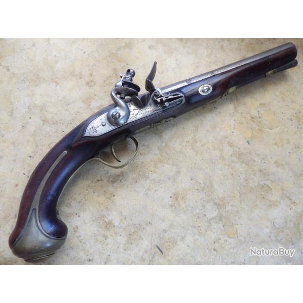 beau pistolet � silex bon fonctionnement 2 crans baguette bois platine LONDON armurier officier