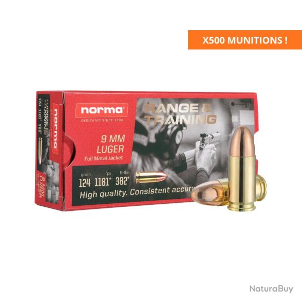 BOITE DE 9X19 FMJ 124GR X500 - NORMA