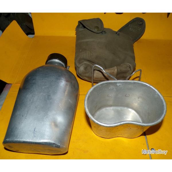 ARMEE FRANCAISE  : GOURDE EN ALUMINIUM DE 1987  AVEC SON QUART ET SA  HOUSSE , BON  ETAT  VOIR PHOTO