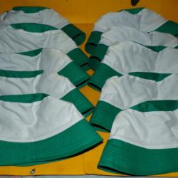 LOT DE 10 BOBS EN 100 % COTON ,TAILLE LARGE  DE COULEUR VERT ET BLANC  , A NETTOYER DANS LEUR JUS SI