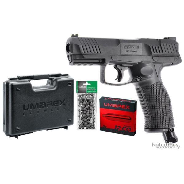 Pack Pistolet de d�fense UMAREX T4E TPX 50 GEN.2 BLK CO2 19.9Joules 100 billes 5 cartouches de CO2 e