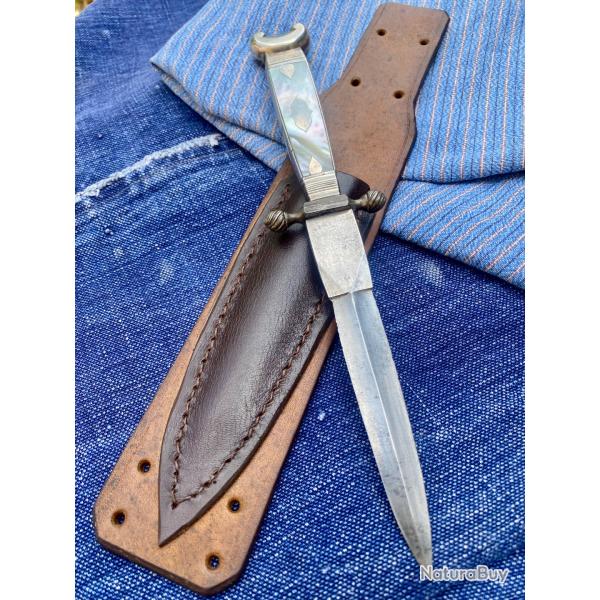 Dague de luxe nacre et argent pour joueur de poker / Gambler / tuxedo dagger silver pearl circa 1920
