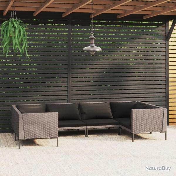 Salon de 6 pcs avec coussins R�sine tress�e Gris fonc�