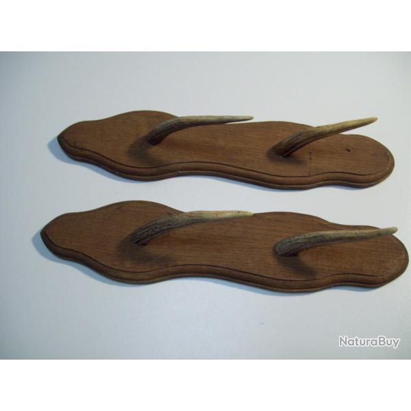 chasse  r�telier fusil 2 places bois et pointes cervid�  art populaire