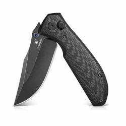 Couteau Petrified Fish Guppy Button Lock Lame Acier N690 Drop Point Manche FCarbone PFK19CDW