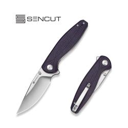 Couteau SENCUT Vyrce Liner Lock Lame Acier D2 Satin Clip Point Manche Micarta Canvas Violet S251043