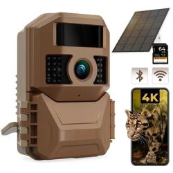 Cam&eacute;ra de Chasse WiFi 4K 48MP Solaire Batterie 6000mAh Carte SD 64Go Vision Nocturne Marron