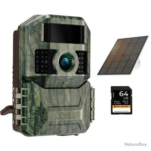 Cam�ra de Chasse WiFi 4K 48MP Solaire Batterie 6000mAh Carte SD 64Go Vision Nocturne Camo