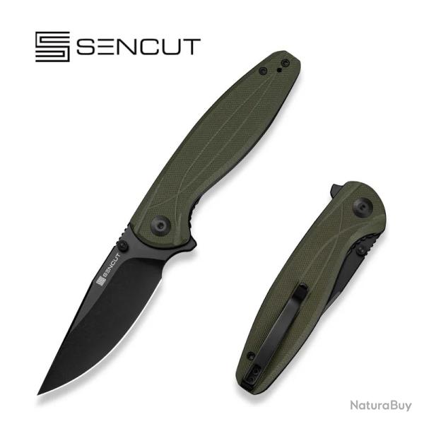 Couteau SENCUT Vyrce Liner Lock Lame Acier D2 Black Stonewash Clip Point Manche G10 OD Green S251041
