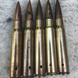 5 cartouches mauser balle inerte neutralis&eacute;es original ww2  de 1936/1937 98K perc&eacute;es percut&eacute;es