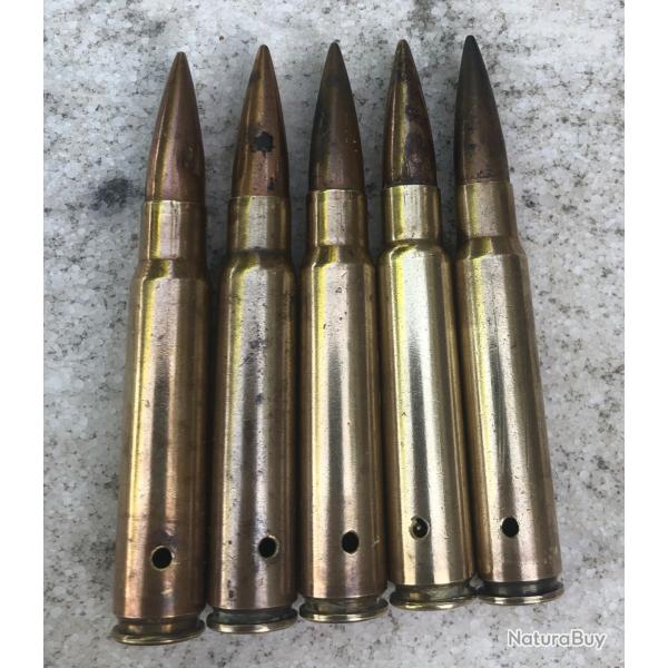 5 cartouches mauser balle inerte neutralis�es original ww2  de 1936/1937 98K perc�es percut�es