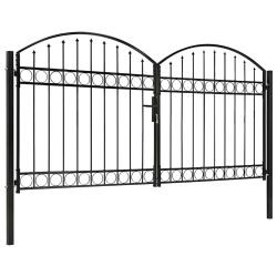 Portail de cl&ocirc;ture ASSEN &agrave; double porte avec arc en acier 300x150 cm