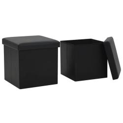 Tabourets de rangement pliables lot de 2 noir similicuir