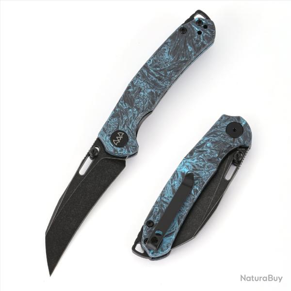 Couteau Wixco Wortex Liner Lock Lame Acier 14C28N Hawkbill Manche Fibre Carbone Bleu WXC16C