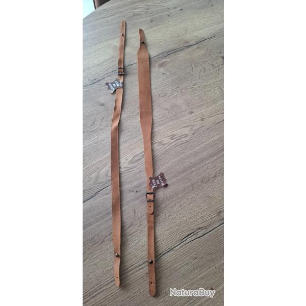 2 bretelles en cuir pour fusil de chasse