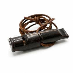 Sifflet de dressage (L-60mm), buffle noir, 2 tons, lacet - 81PM - Elless France