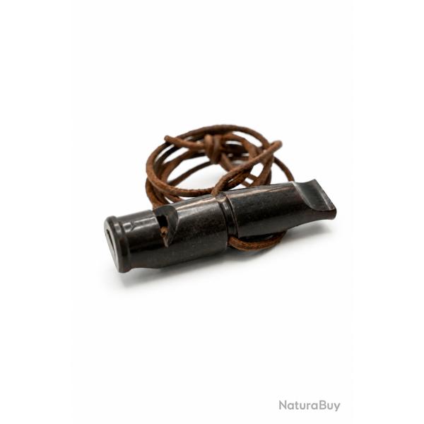 Sifflet de dressage (L-60mm), buffle noir, 2 tons, lacet - 81PM - Elless France