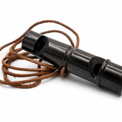 Sifflet dressage (L-85mm), buffle noir, 2 tons, lacet - 82GM -  Elless France