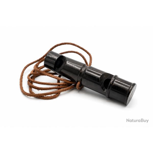 Sifflet dressage (L-85mm), buffle noir, 2 tons, lacet - 82GM -  Elless France