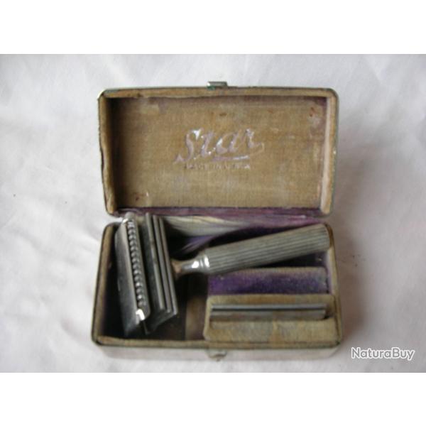 WW2 US RASOIR AM�RICAIN " STAR " DANS SA BO�TE D'EMBALLAGE M�TAL CHROM�E 39-45
